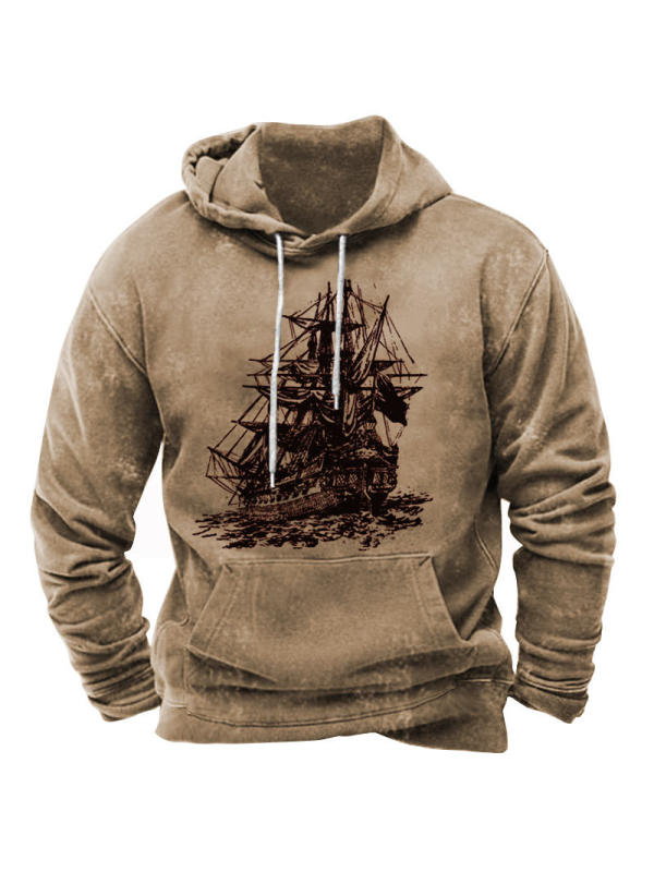 Men's Vintage Nautical Boat Print Hoodie