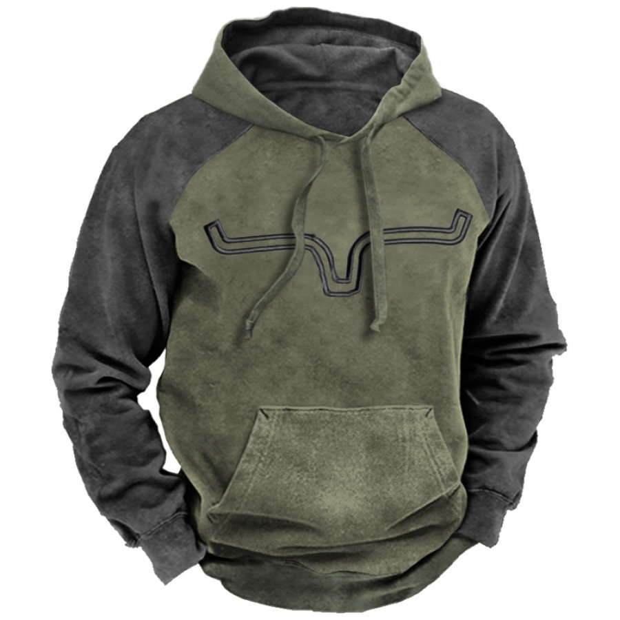 

Men's Vintage Western Denim Raglan Sleeve Color Block Hoodie