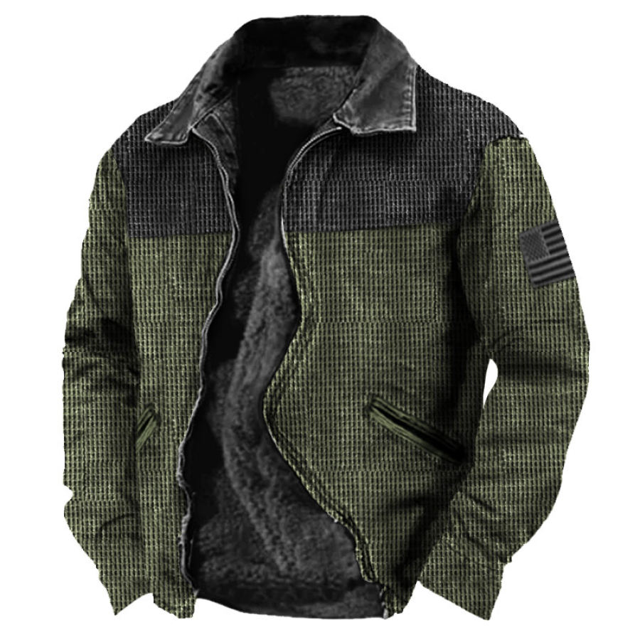 

Men's American Flag Waffle Colorblock Fleece Lined Insulated Jacket