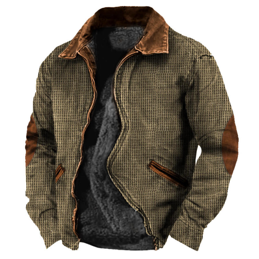 

Vintage Men's Waffle Colorblock Fleece Lined Thermal Jacket