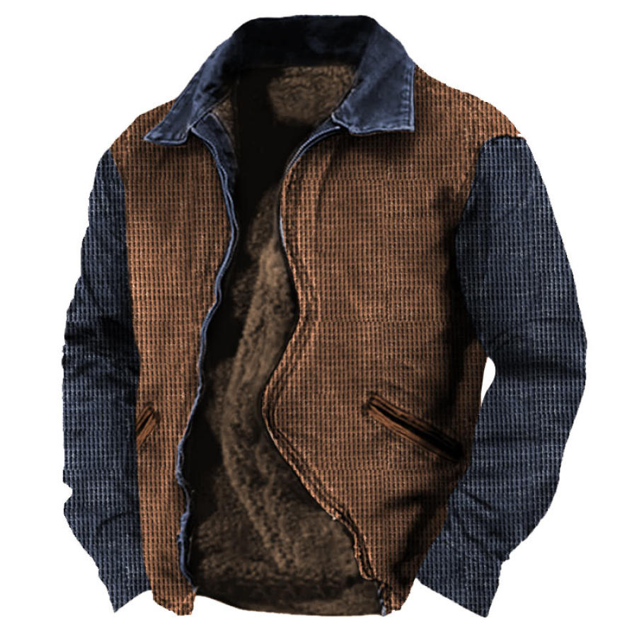 

Men's Retro Waffle Colorblock Fleece Lined Insulated Jacket