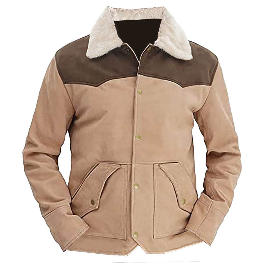 

Men's Outdoor Colorblock Warm Fleece Collar Jacket