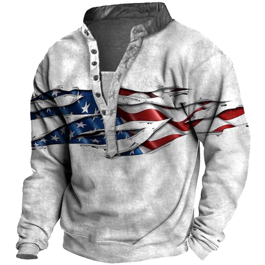 

Men's American Flag Print Henley Sweatshirt