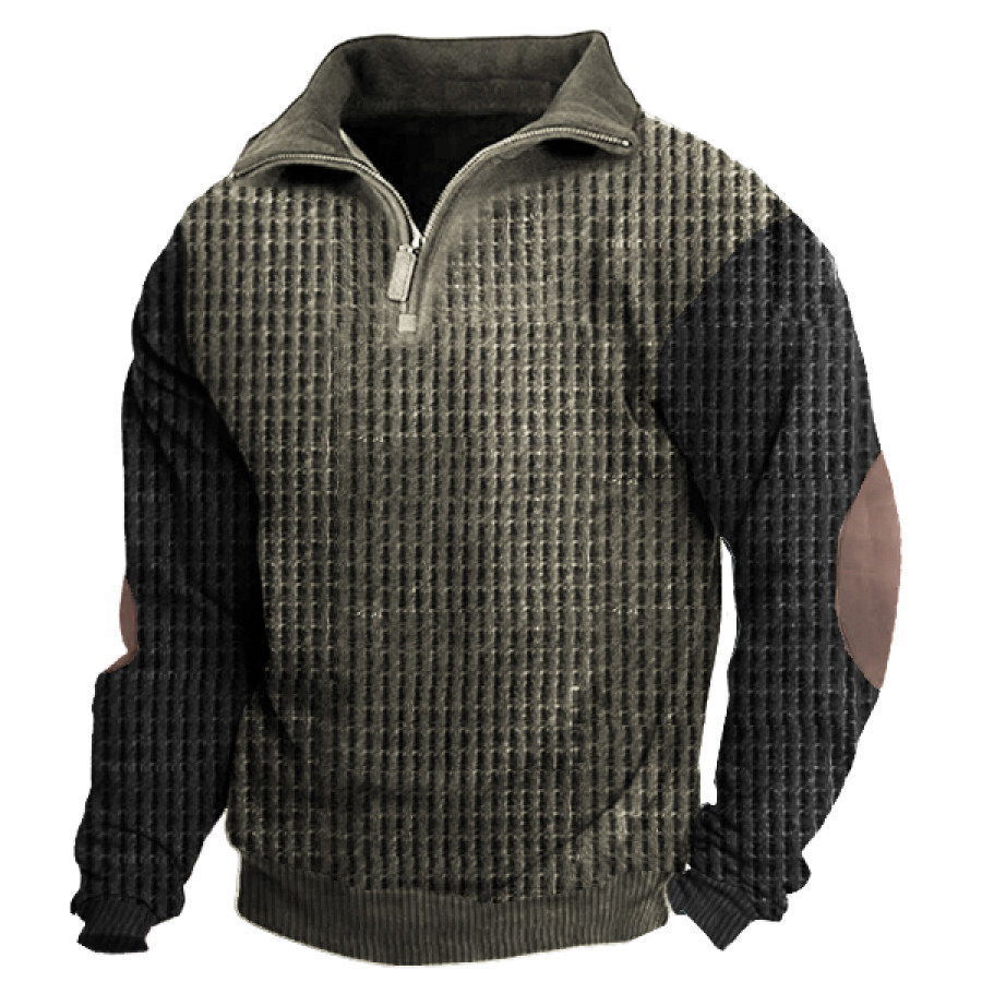 

Men's Training Colorblock Waffle Lapel Sweatshirt