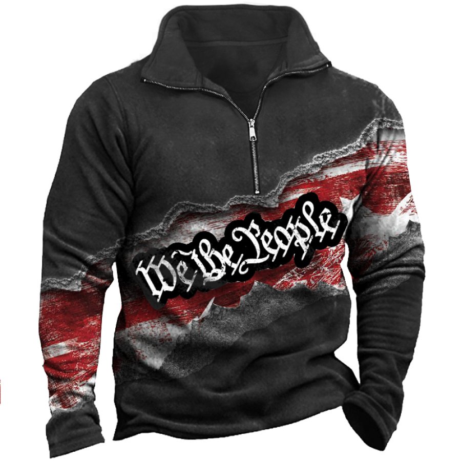 

We The People Men's American Flag Wall Crack Art Zipper Mock Neck Sweatshirt