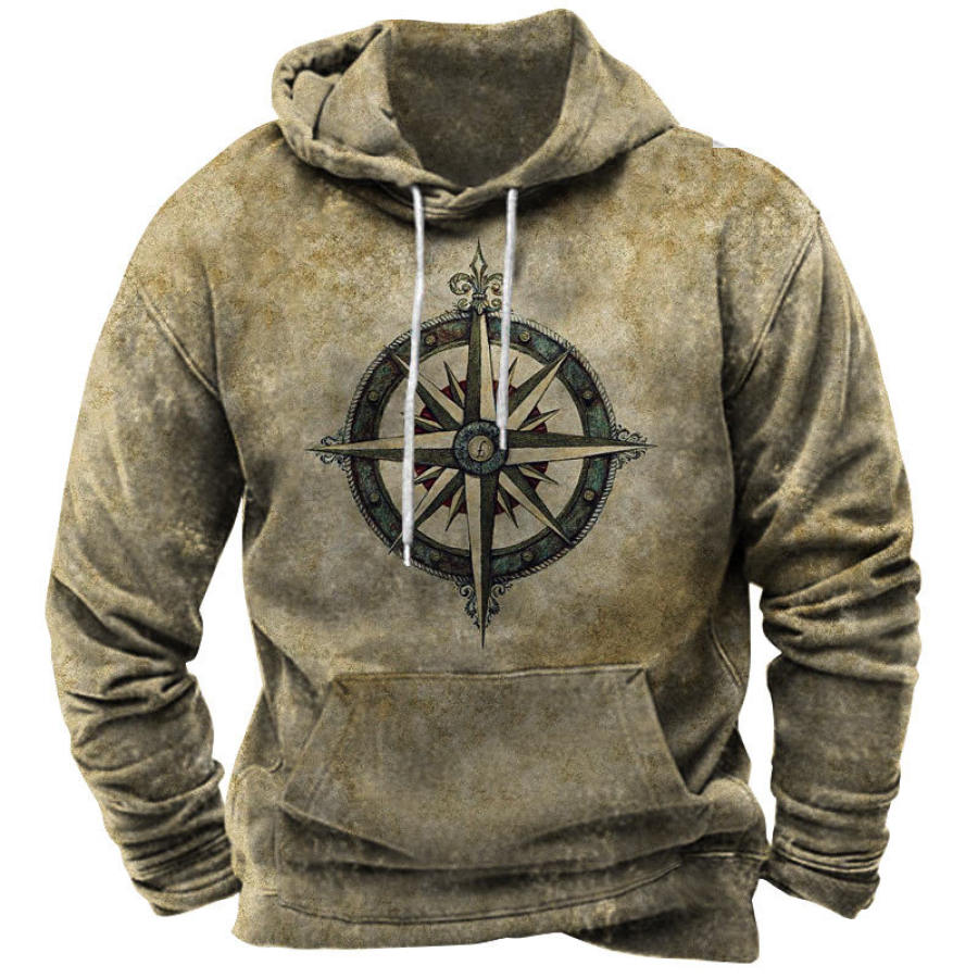 

Men's Vintage Nautical Compass Print Hoodie