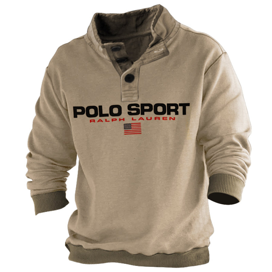 

Men's Vintage POLO SPORT American Flag Print Stand Collar Casual Sweatshirt