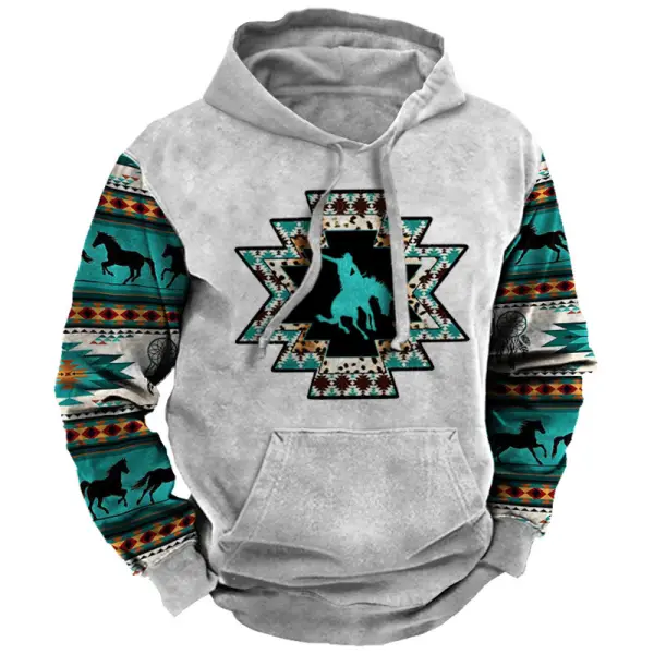 Men's Cowboy Ethnic Print Casual Hoodie - Kalesafe.com 