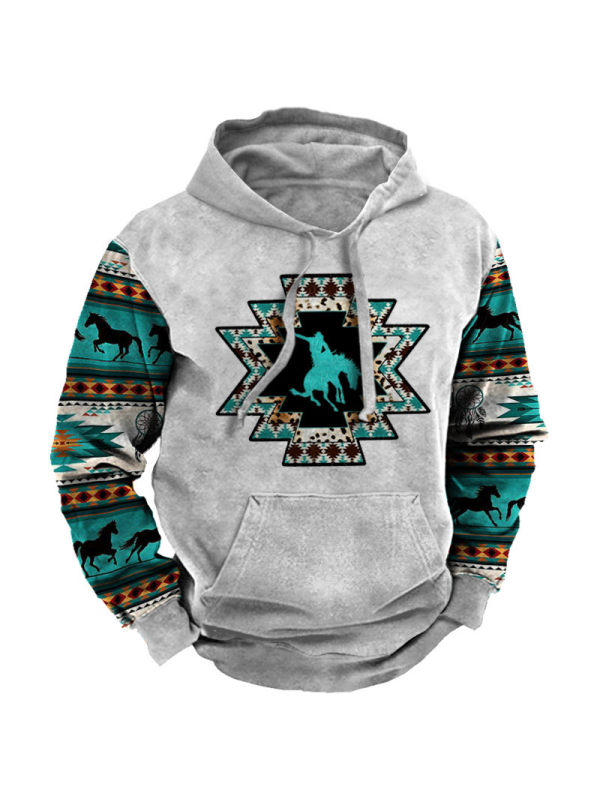 Men's Cowboy Ethnic Print Casual Hoodie