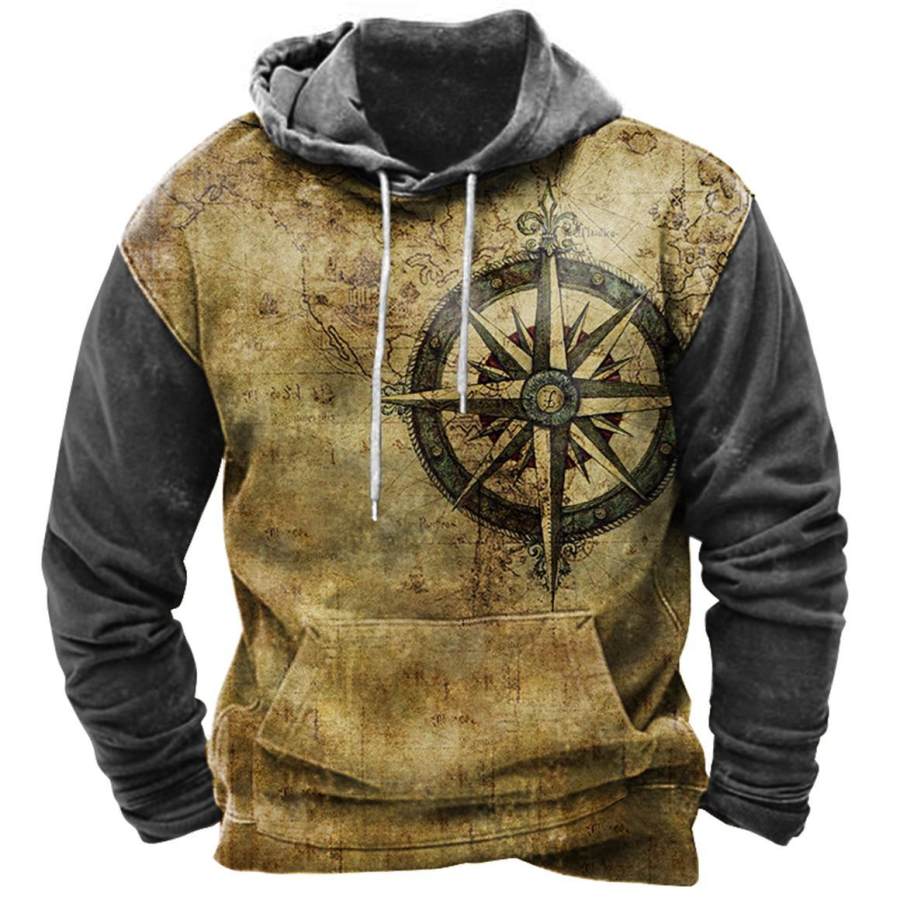 

Men's Vintage World Map Compass Print Hoodie