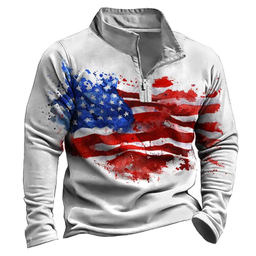 

Men's Outdoor American Flag Print Quarter Zip Sweatshirt