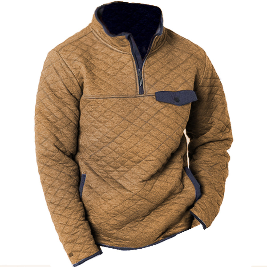 

Men's Outdoor Check Fabric Zipper Stand Collar Tactical Sweatshirt