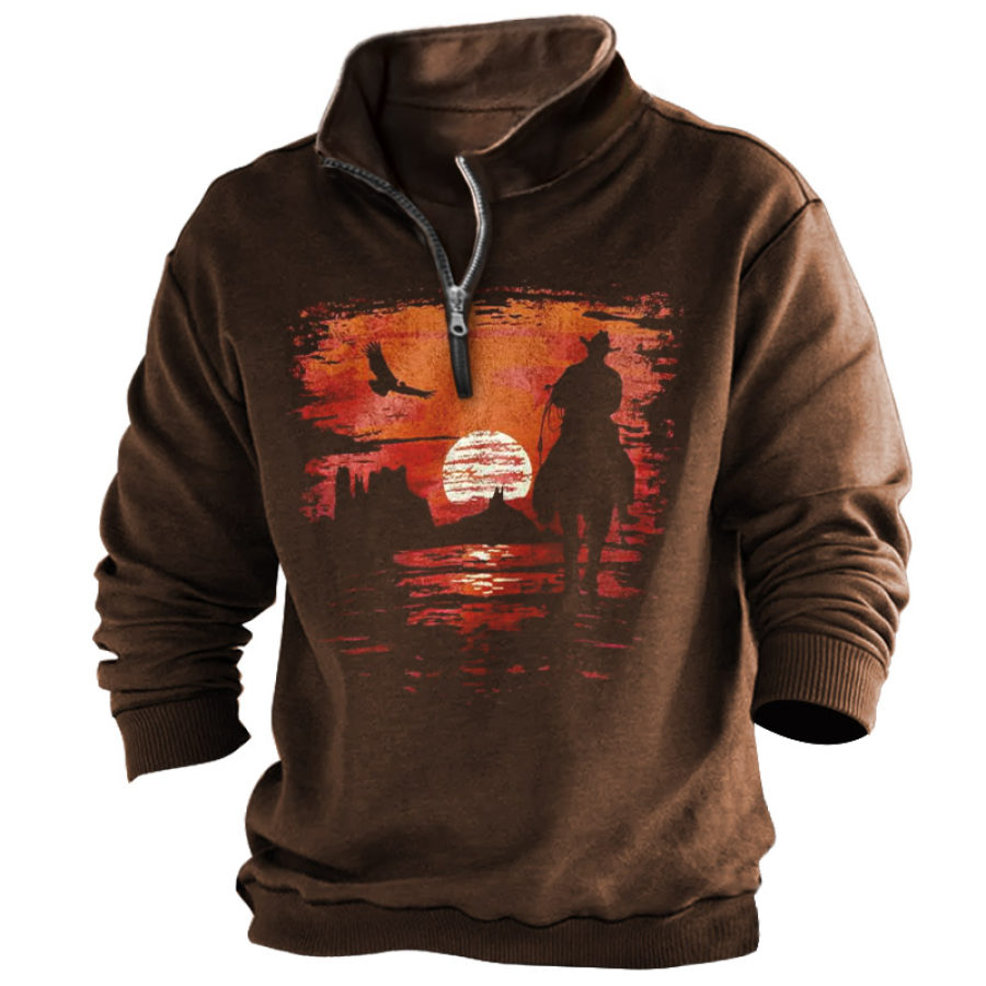 

Men's Vintage Cowboy Print Quarter Zip Sweatshirt