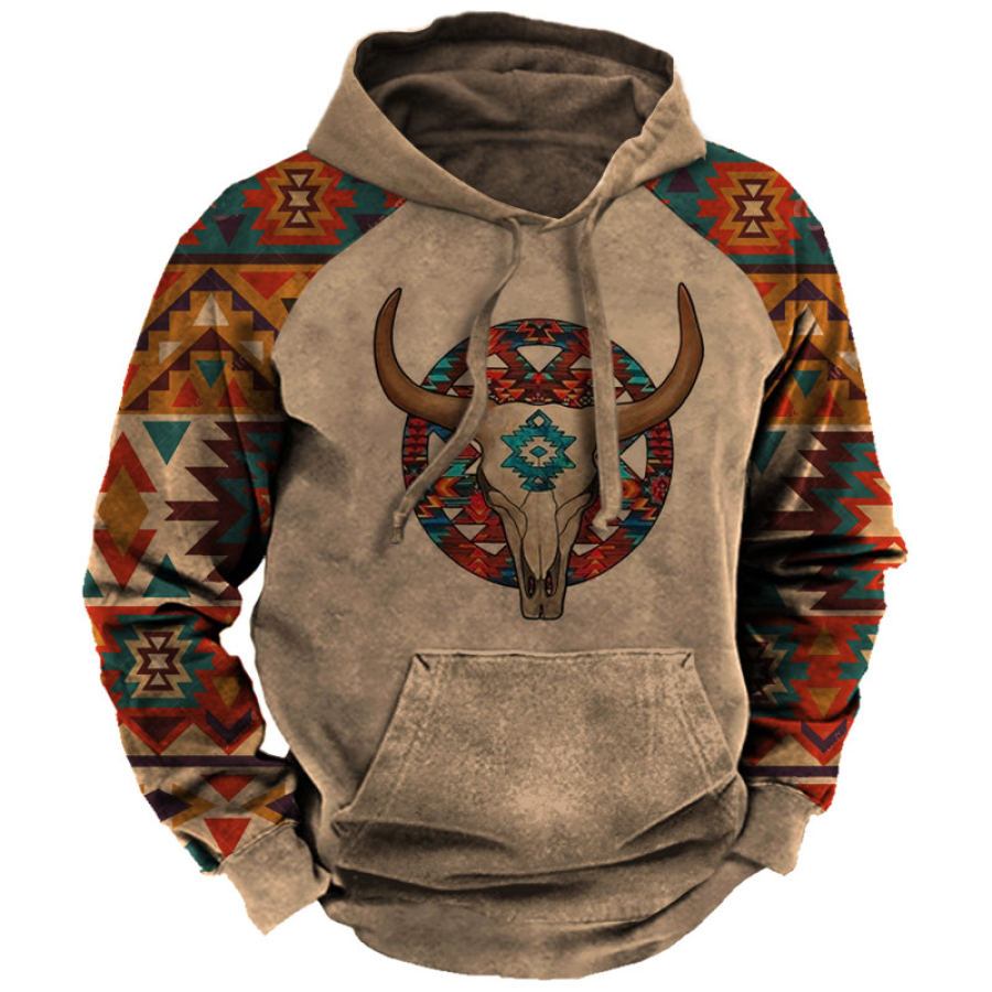 

Men's Vintage Cowboy Ethnic Print Raglan Sleeve Hoodie