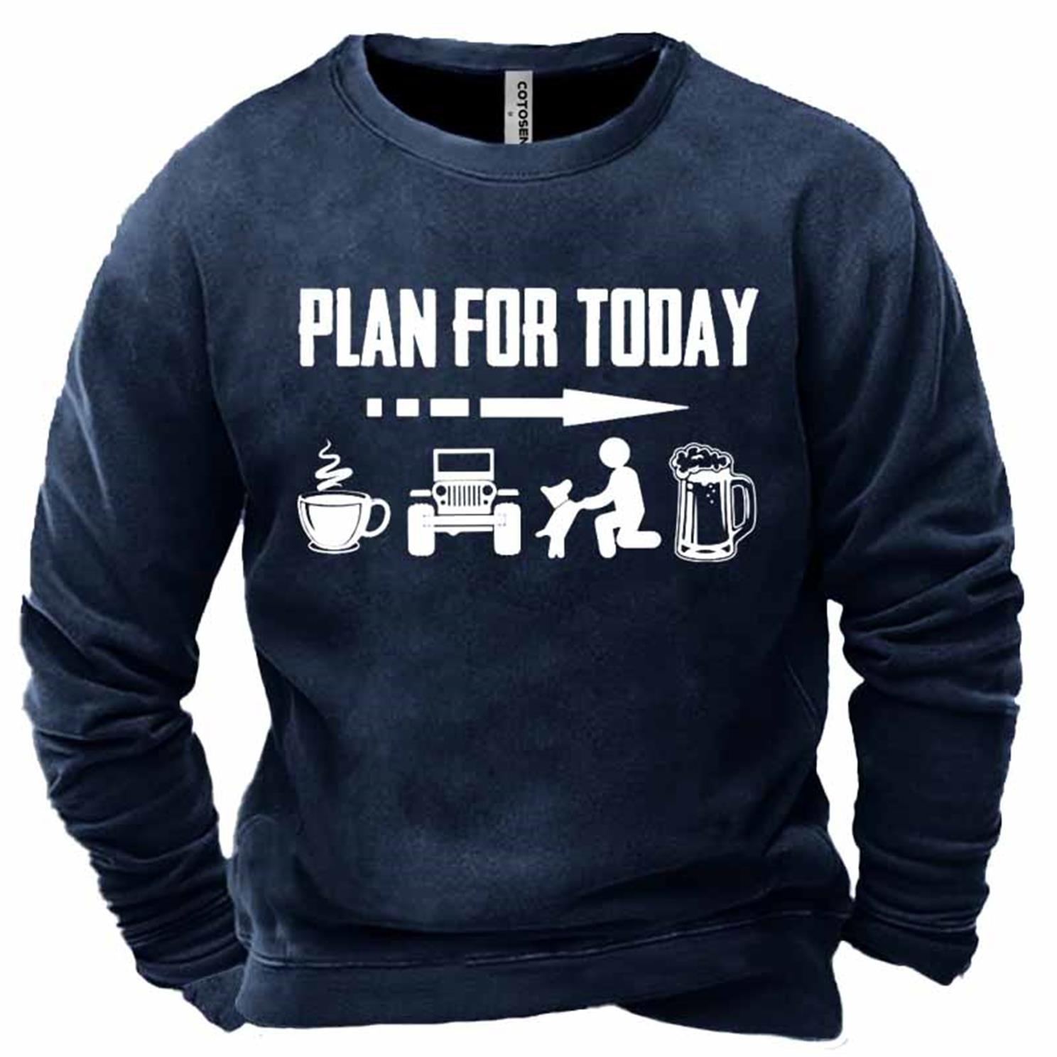 Men's Plan For Today Chic I Drink Coffee Jeep Dog Beer Print Sweatshirt