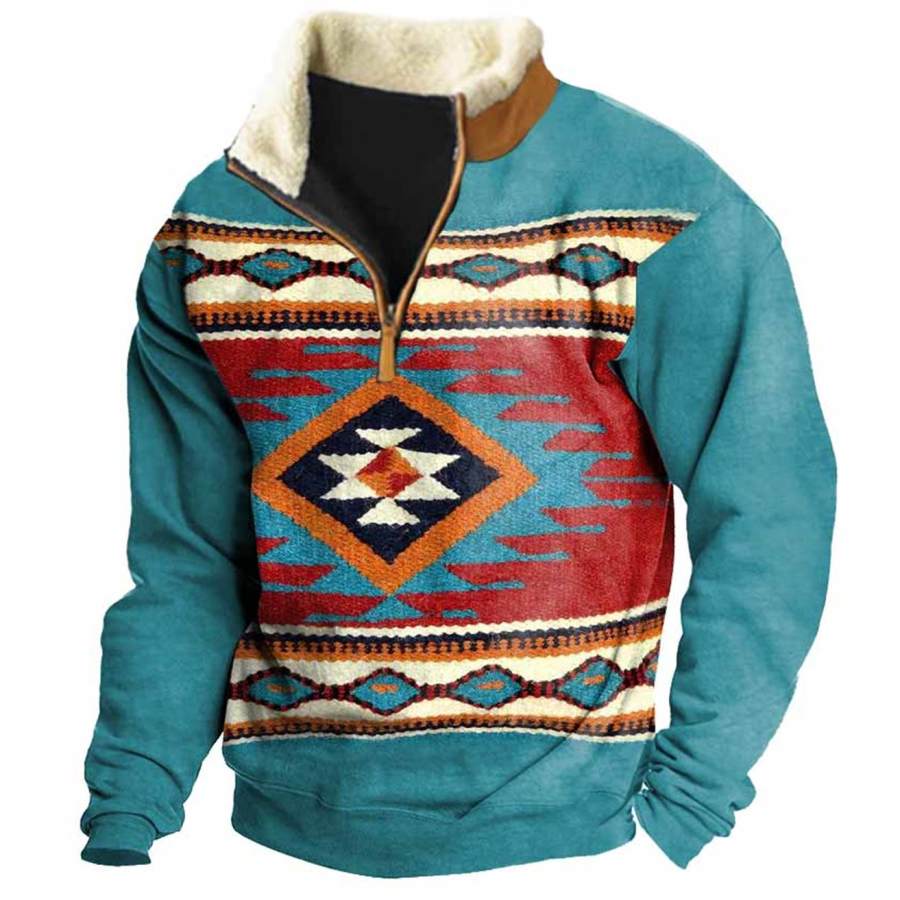 

Men's Vintage Ethnic Geometric Quarter Zip Sweatshirt