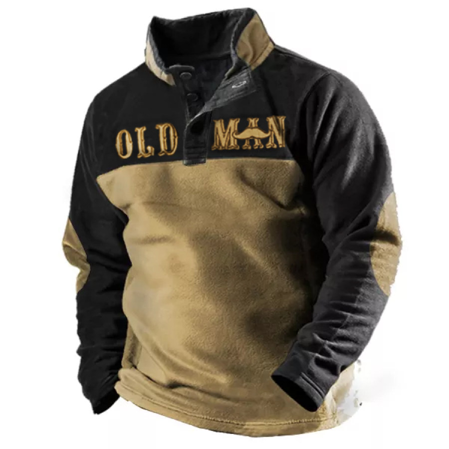 

Men's Outdoor Old Men Embroidery Tactical Fleece Henley Sweatshirt