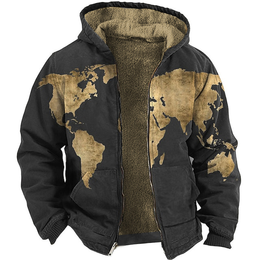 

Men's Vintage Map Fleece Hoodie Cardigan Jacket