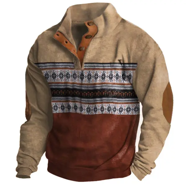 Men's Vintage Western Colorblock Stand Collar Sweatshirt - Mosaicnew.com 