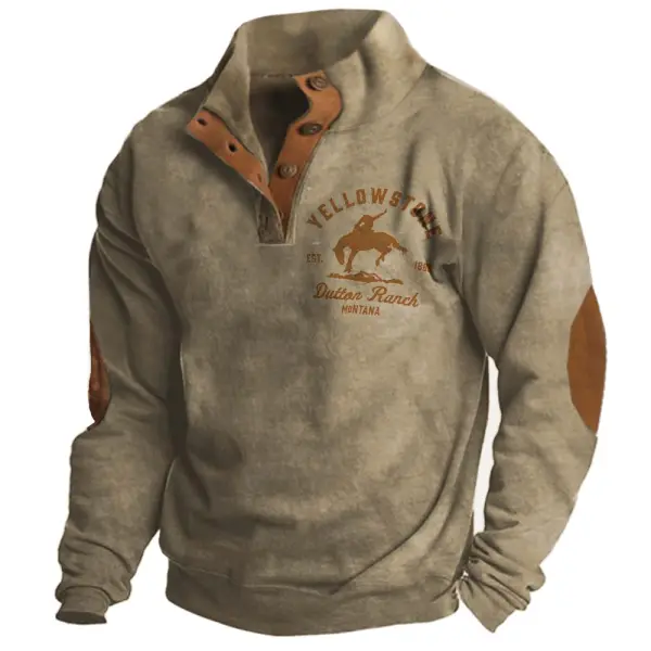 Men's Vintage America Western Yellowstone Stand Collar Sweatshirt - Mosaicnew.com 