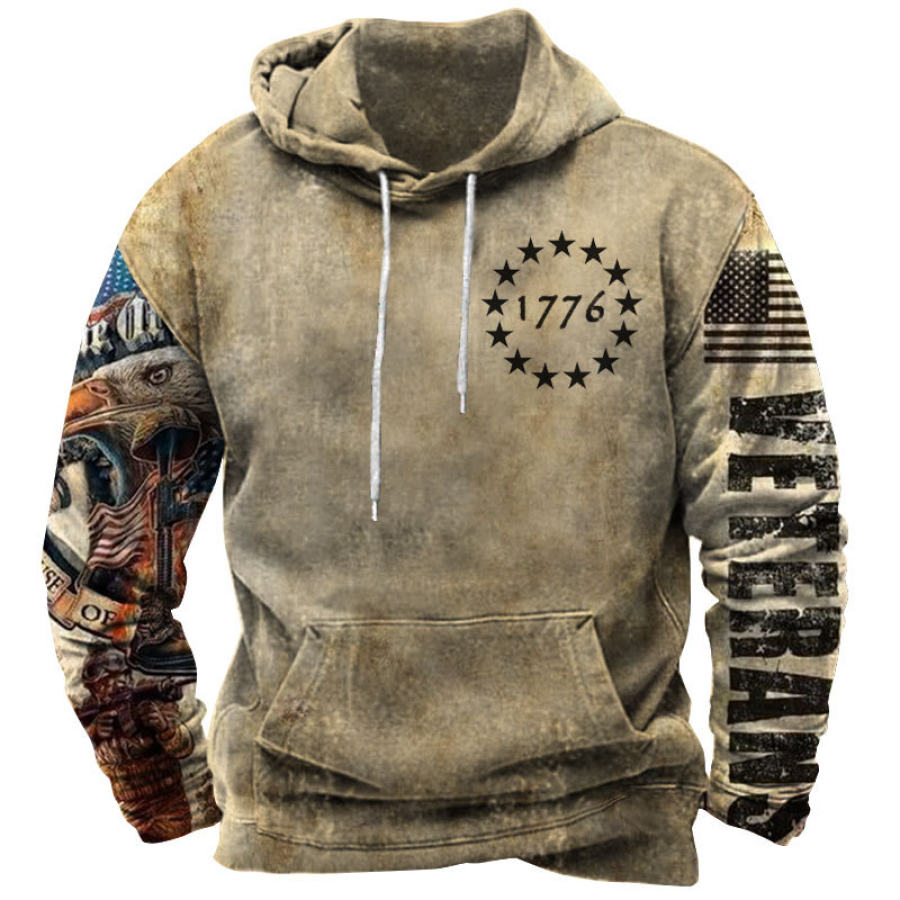 

Men's Vintage USA 1776 Print Hoodie Veterans