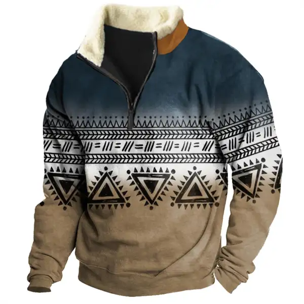 Men's Vintage Aztec Gradient Quarter Zip Sweatshirt - Mosaicnew.com 