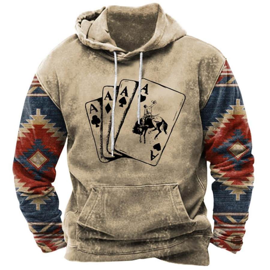 

Men's Vintage Ethnic Cowboy Playing Cards Western Print Hoodie