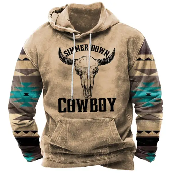 Men's Vintage Simmer Down Cowboy Print Hoodie - Kalesafe.com 