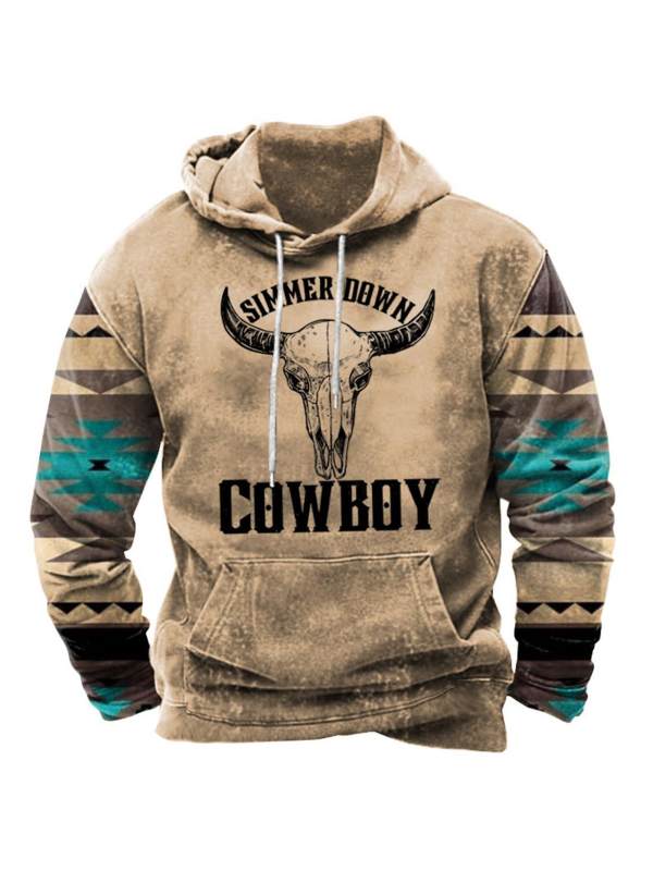 Men's Vintage Simmer Down Cowboy Print Hoodie