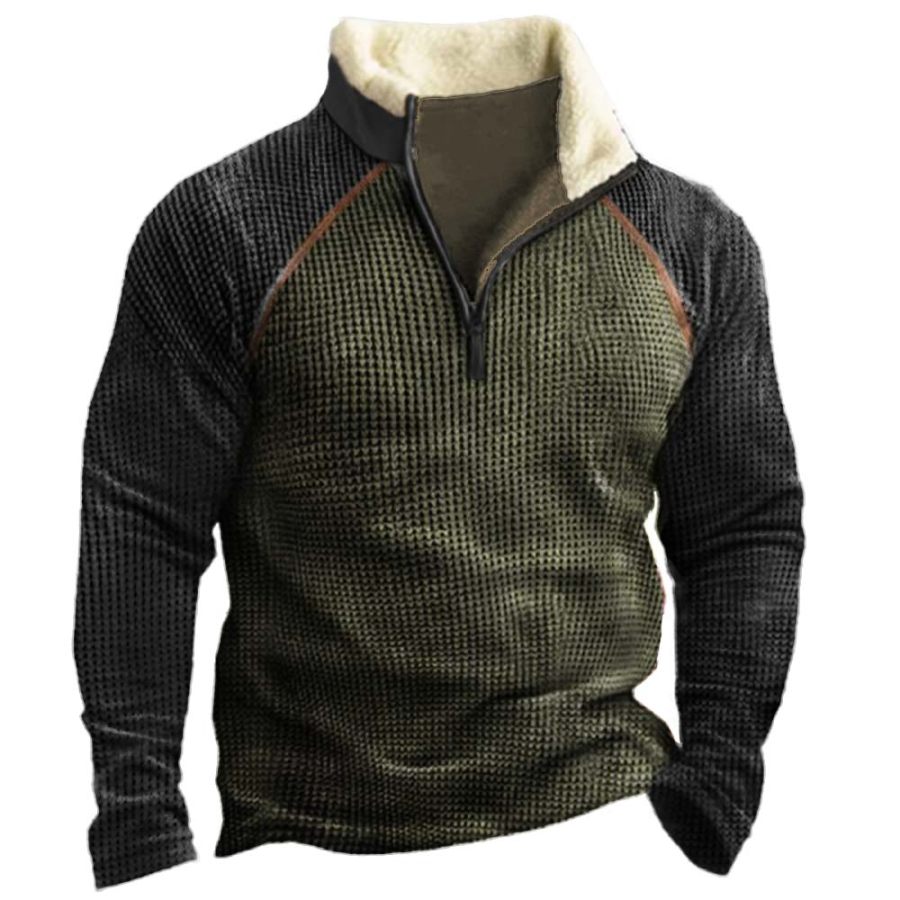 

Men's Outdoor Color Block Waffle Tactical Zipper Stand Collar Sweatshirt