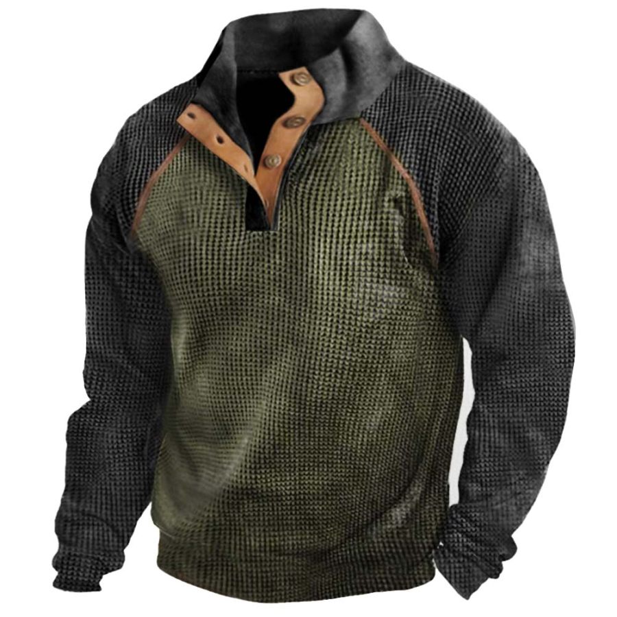 

Men's Outdoor Color Block Waffle Tactical Stand Collar Sweatshirt