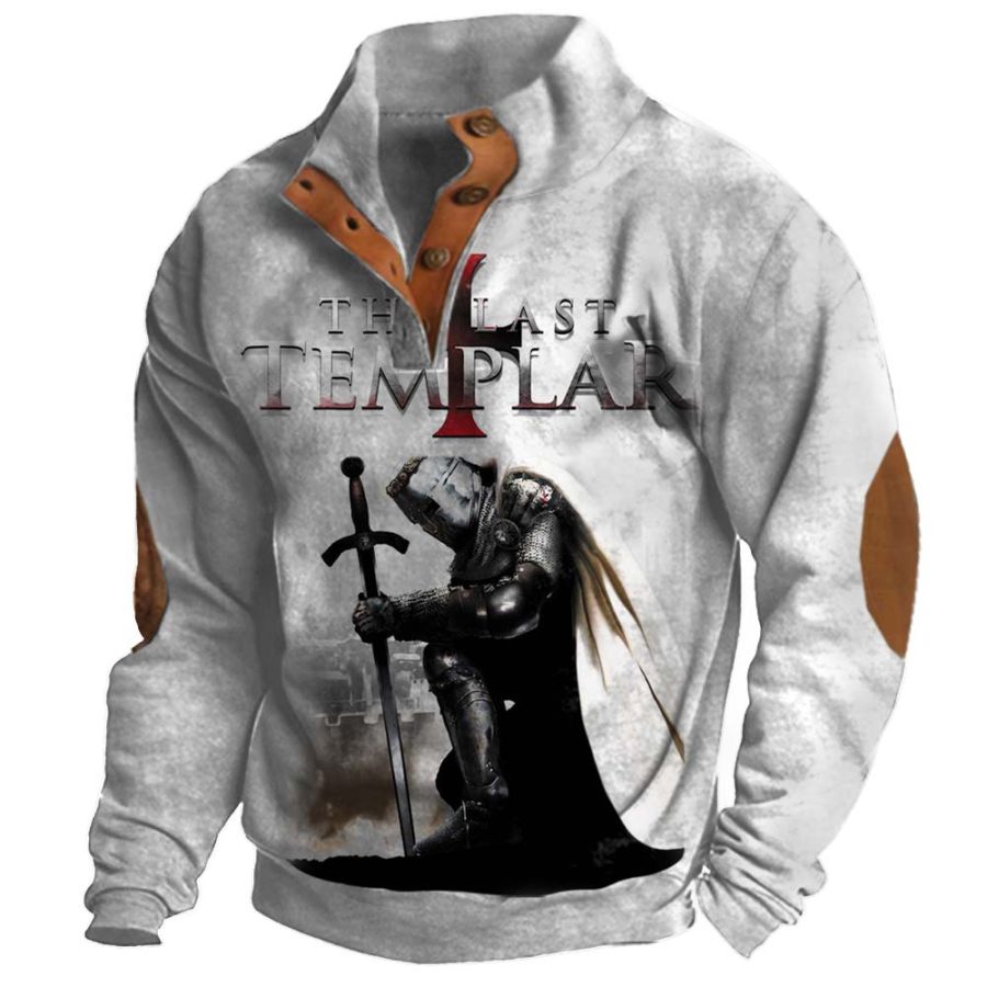 

Men's Vintage Templar Cross Print Tactical Stand Collar Sweater