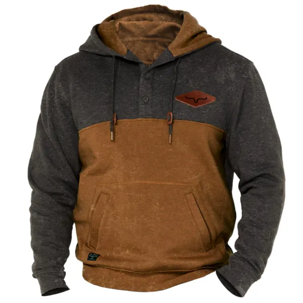 Men's Outdoor Retro Fleece Thick Contrast Color Hoodie - Nikiluwa.com 