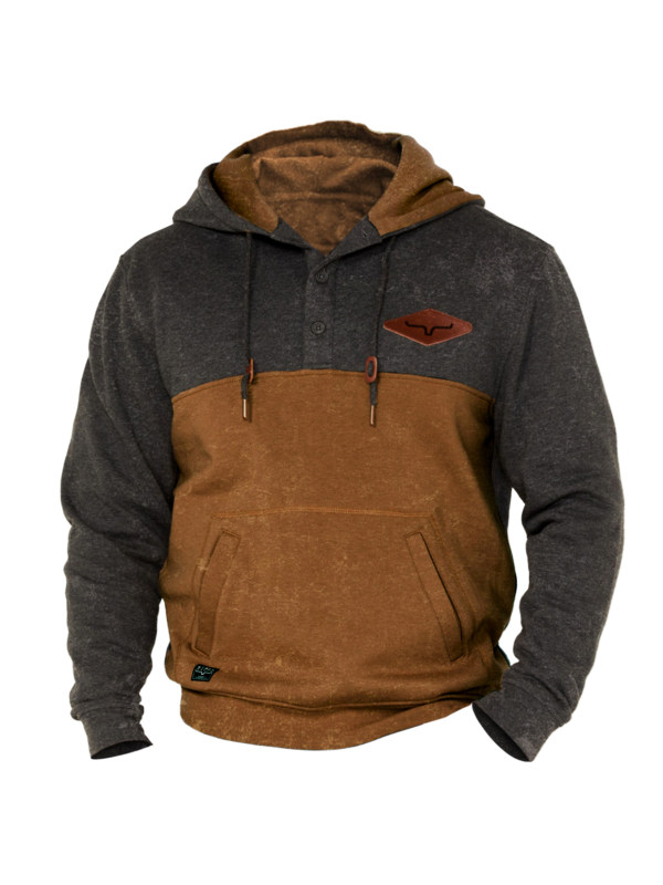 Men's Outdoor Retro Fleece Thick Contrast Color Hoodie