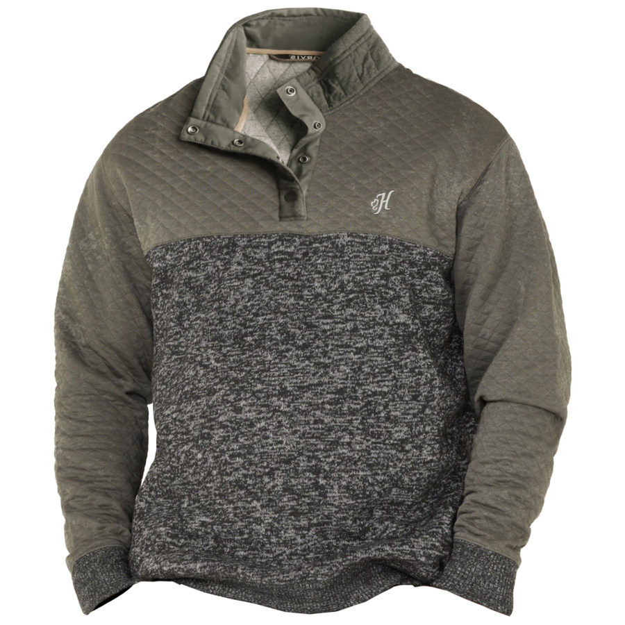 

Men's Outdoor Retro Stitching Warm Stand Collar Sweatshirt
