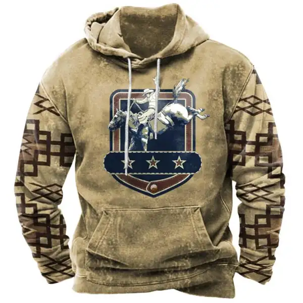 Men's Ethnic Western Cowboy Print Hoodie - Kalesafe.com 