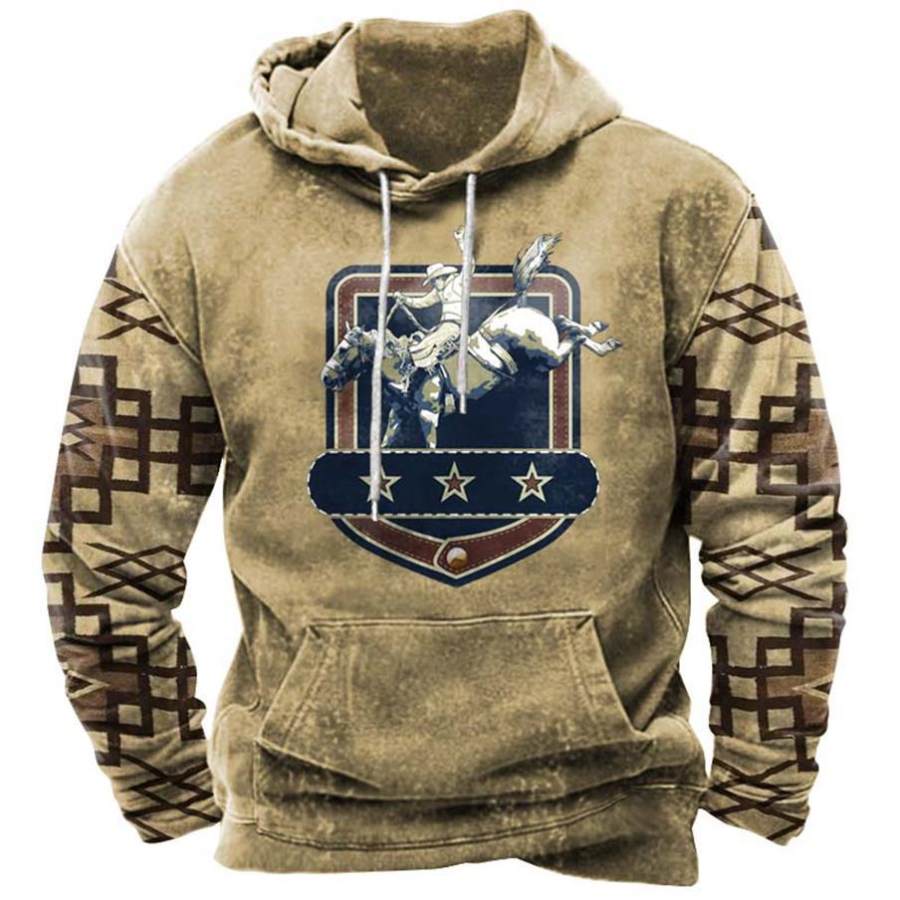 

Men's Ethnic Western Cowboy Print Hoodie