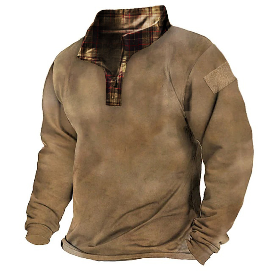 

Men's Training Colorblock Plaid Lapel Sweatshirt