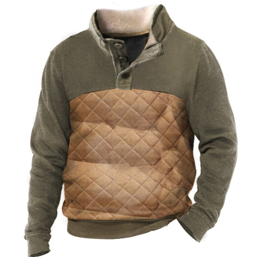 

Men's Retro Quilted Fur Collar Henley Tactical Sweatshirt