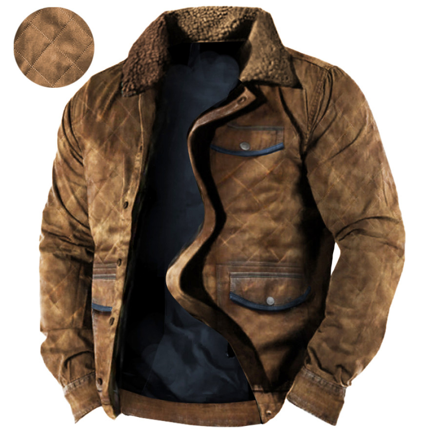 

Men's Retro Quilted Fabric Fur Collar Tactical Jacket