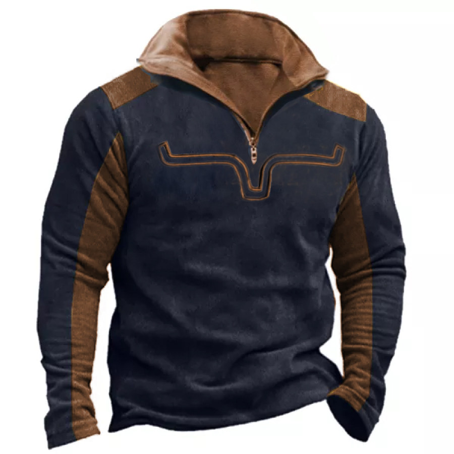 

Men's Vintage Western Denim Contrast Zip Sweatshirt