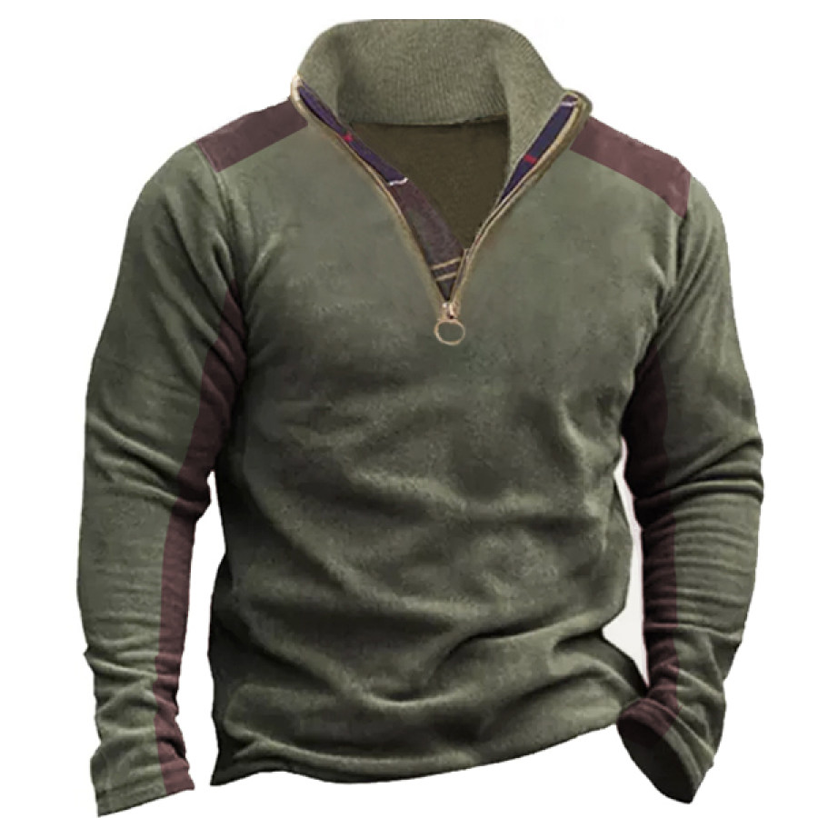 

Men Outdoor Zip Color Contrast Winter Fleece Sweatshirt