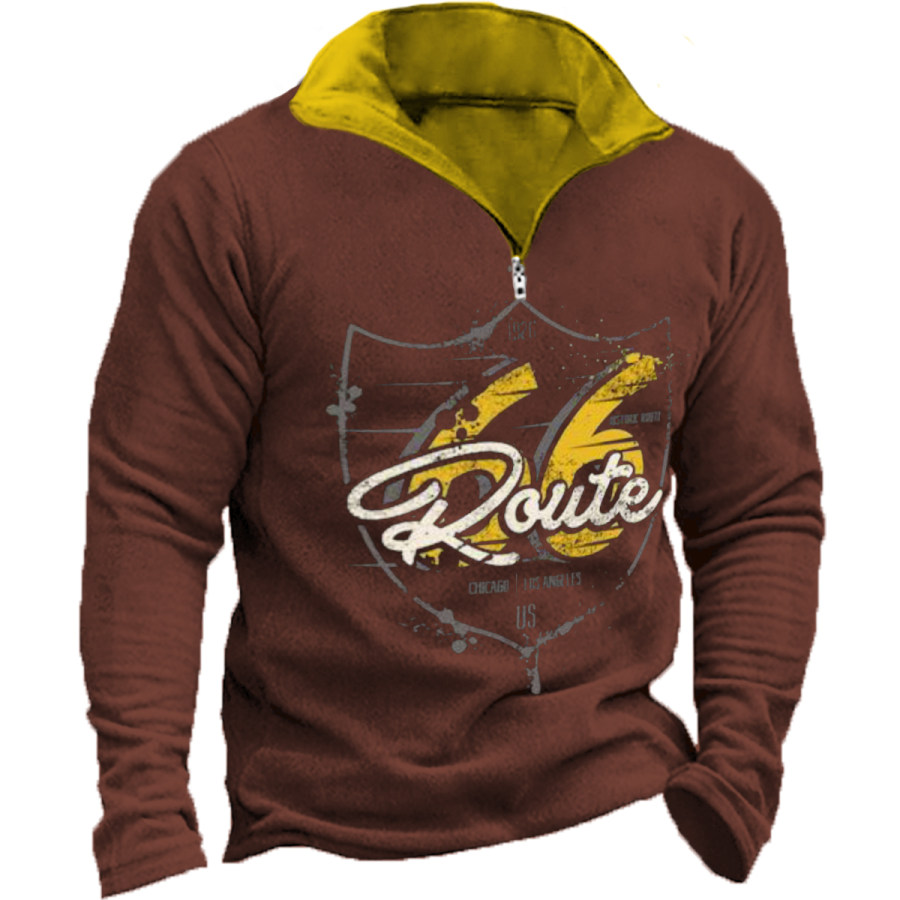 

Men's Vintage Route 66 Color Block Long Sleeve Sweatshirt