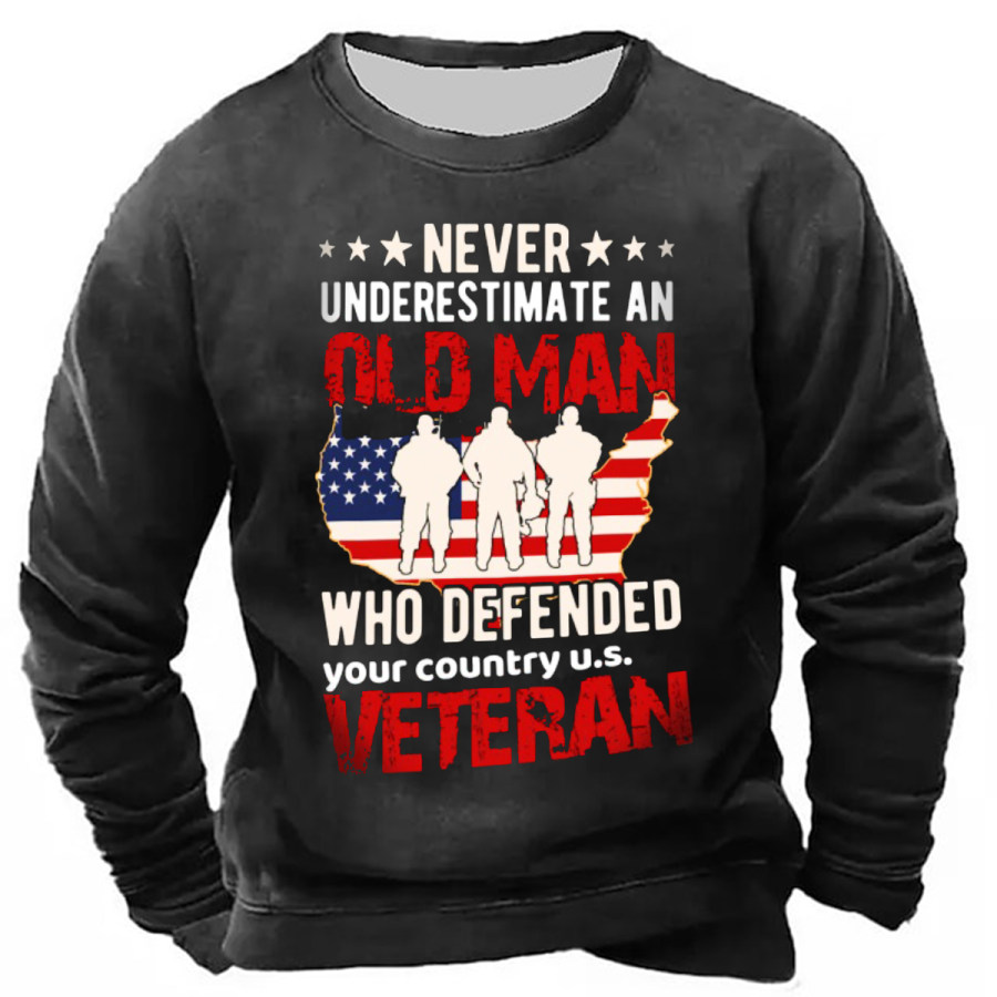 

Men's Vintage Old Man American Flag Long Sleeve Sweatshirt