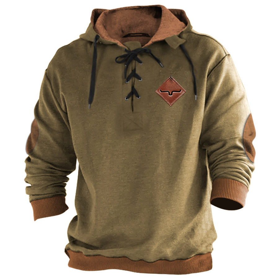 

Men's Outdoor Vintage Leather Label Lace Up Hoodie