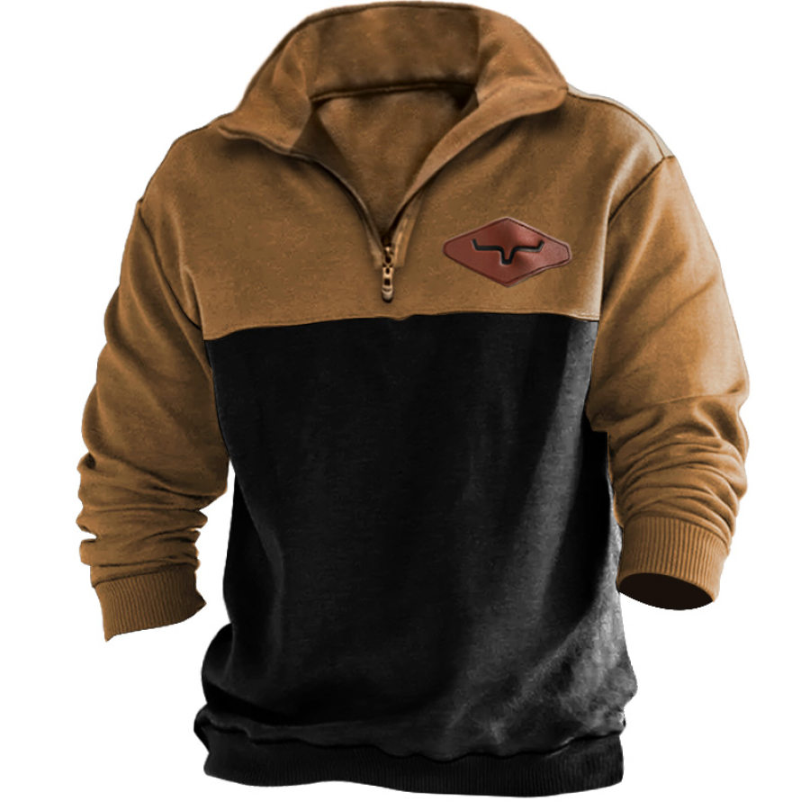 

Men's Outdoor Vintage Leather Labeled Casual Sweatshirt