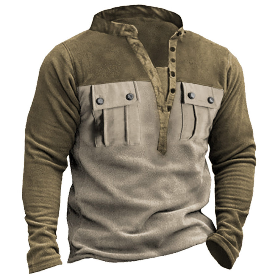 

Men's Outdoor Training Fleece Colorblock Pocket Henley Sweatshirt