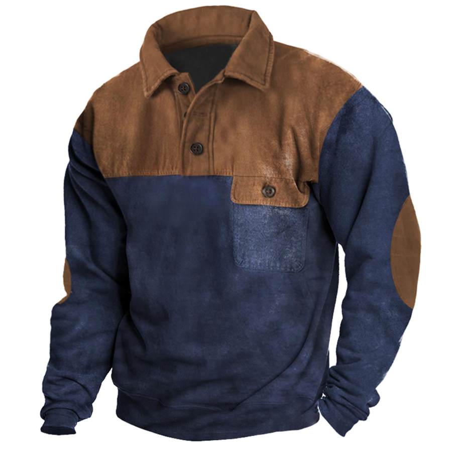 

Men's Vintage Contrast Pocket Polo Collar Sweatshirt