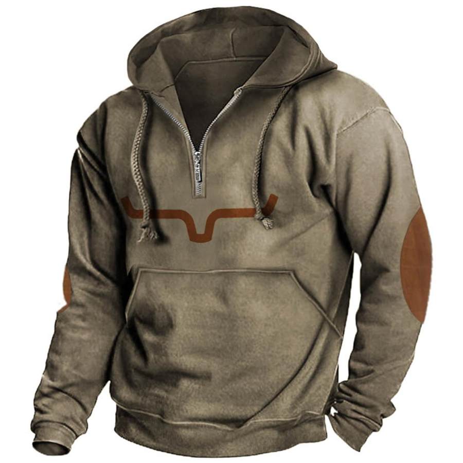 

Men's Vintage Western Cowboy Print Zip Hoodie