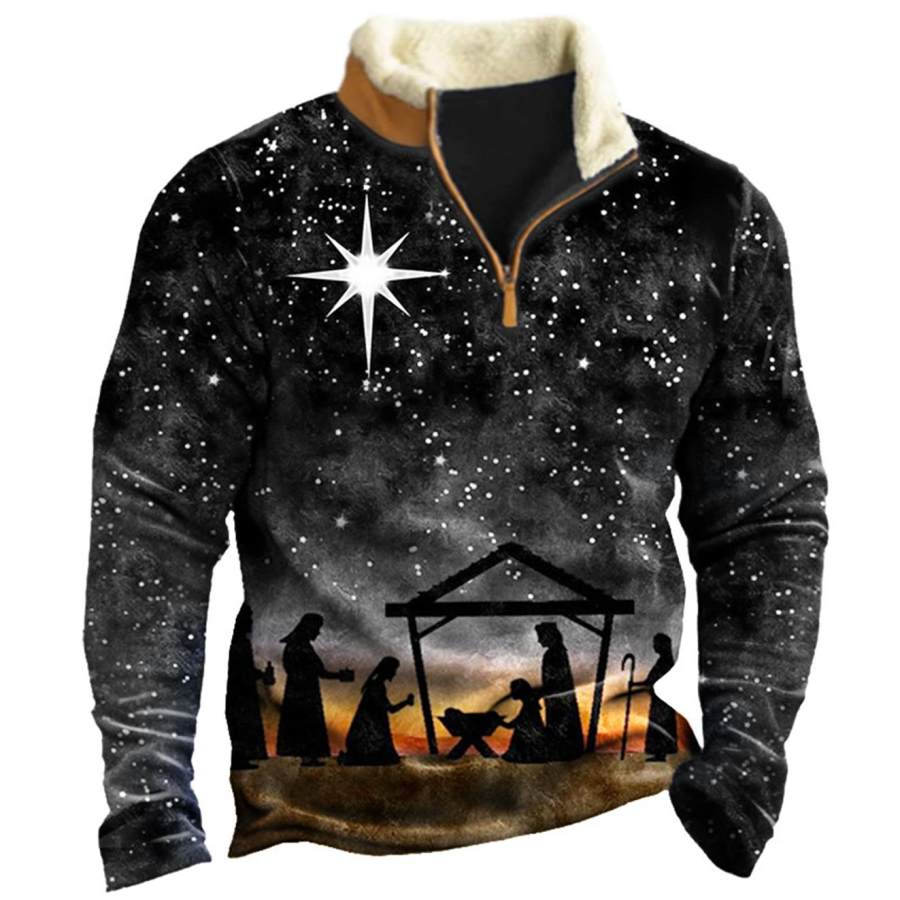 

Men's Christmas Jesus Print Quarter Zip Sweatshirt
